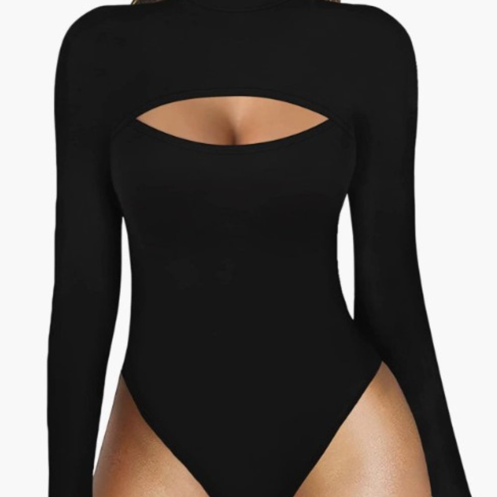 Mangopop Cutout Long Sleeve Bodysuit, Medium